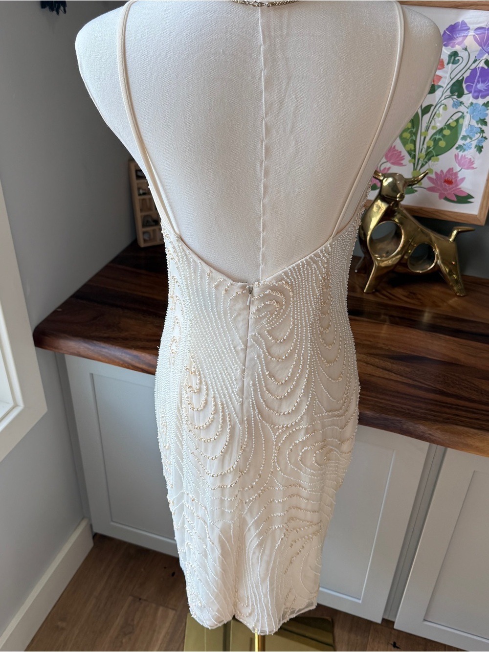 Basix II Ivory Beaded Formal Midi Dress with Matching Shawl Size 6 - Picture 4 of 11